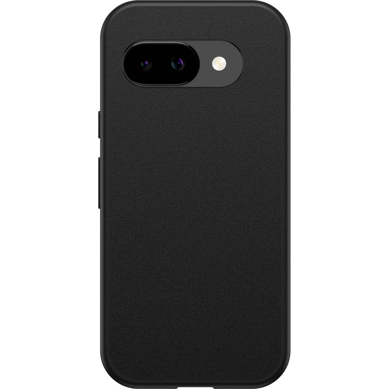 A black smartphone with two camera lenses and a flash, rear view.
