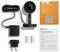 'Netatmo Indoor Camera Advance' Camera with cable, power supply, mounting materials and orange instruction manual with QR code.