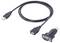 A black USB to serial adapter cable with a USB connector on one end and a serial port connector on the other, used for device connections.