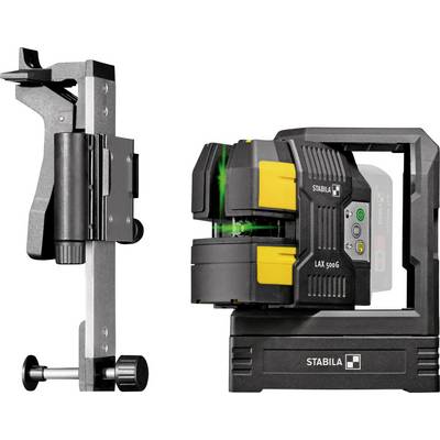 A green line laser with a mount. Main device shows the Stabila logo. Device is used for precise alignment and levelling.