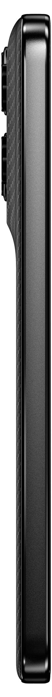 Side view of a black, slender device with rounded edges and visible camera elements in the top left corner.