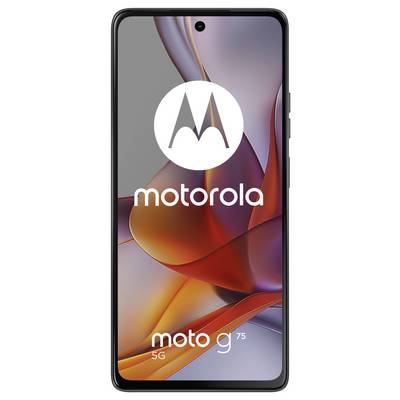 Motorola smartphone with a gray and orange abstract wallpaper on the screen, model name 'moto g 5G' displayed below the logo.