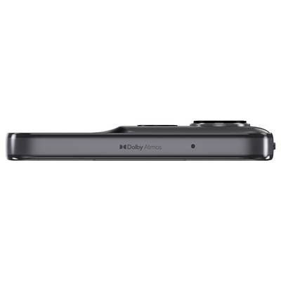 Side view of a smartphone with 'Dolby Atmos' branding, featuring a protruding camera lens and a sleek, black design.