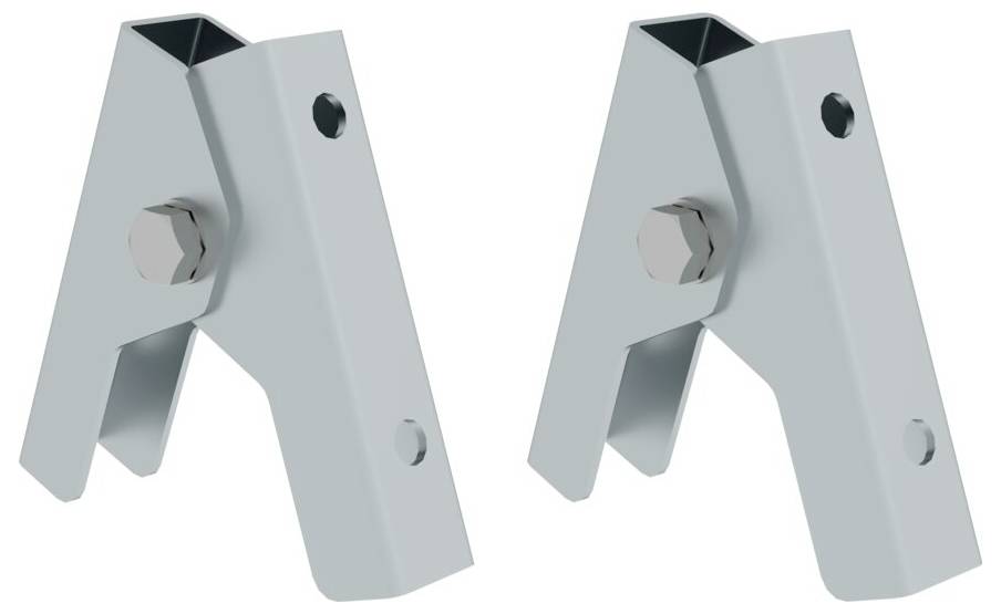 Two silver metal clamps with hexagonal screw connections, used for supporting or securing objects.