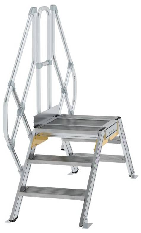 A stable, folding aluminium step ladder with three steps and a high handrail, suitable for safe working at height.