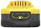 Yellow and black battery for electric tools, front view. Shows a battery symbol with three illuminated indicators for charging status.
