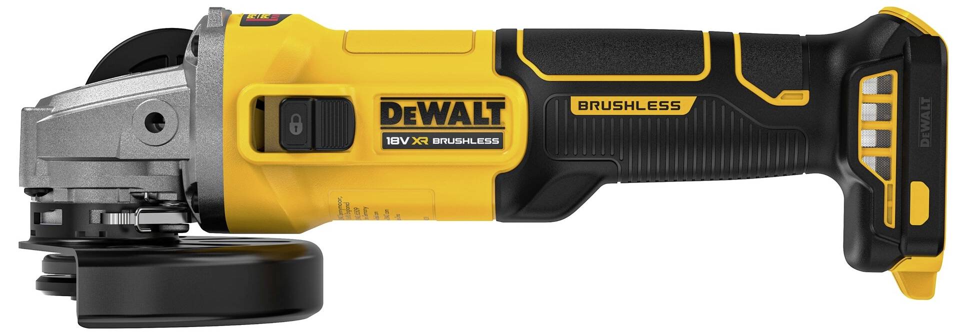 Yellow and black battery sander, shown from the side. Brand and model characteristics visible on the casing.