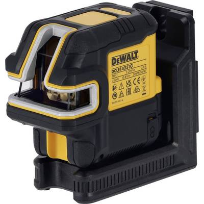 A compact, yellow-black cross-line laser from DeWalt, suitable for precise alignment work on construction sites.