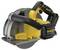 Circular saw with a yellow casing and black handle, side view. DeWalt brand name visible on the side.