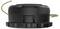 Black trimmer head of a lawnmower, side view, showing two golden threads protruding from the sides.