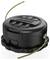Black spool head with 'DeWalt' logo, two yellow trimmer lines protruding. Primarily suitable for trimmer tools.