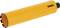 A yellow drill with the inscription 'DEWALT' is pictured. Front view with a clear, metallic cutting insert at the top.
