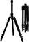 Two black tripods: One is standing upright with its legs extended, the other is folded up beside it.