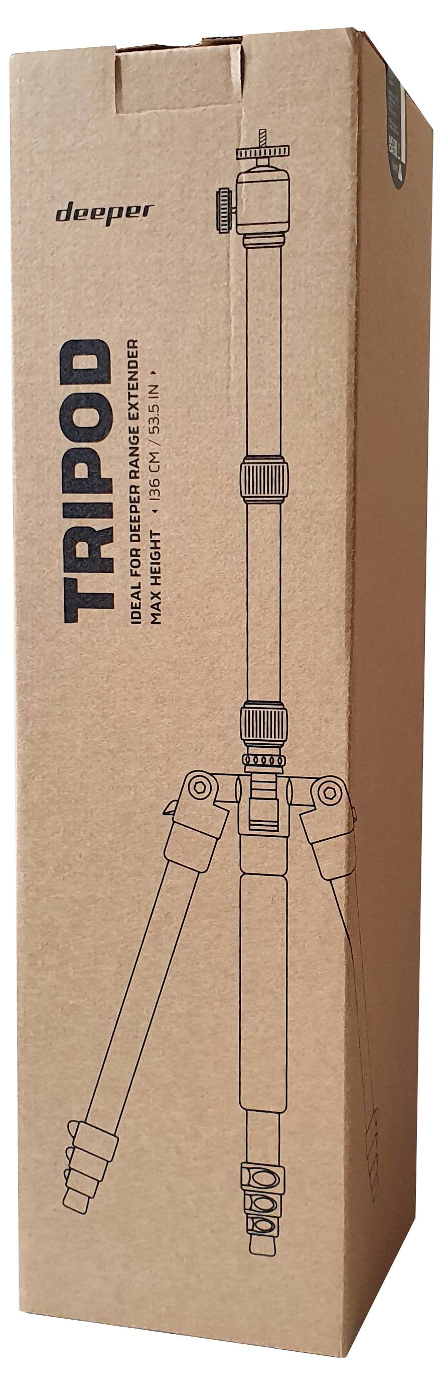 Cardboard packaging with a printed image of a tripod and the text 'TRIPOD'.