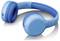 Blue wireless headphones with padded ear cups and controls on the side. 'Lenco' brand name on the headband.