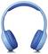 Blue wireless headphones against a white background, showcasing modern audio technology.