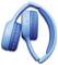Blue, wireless headphones with padded ear cups and control buttons on the right side, folded into a compact position.
