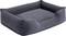 A rectangular, dark grey pet bed with padded sides and a low front edge, perfect for resting.