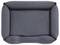 A dark grey dog bed with raised sides, rectangular in shape and padded, provides comfort and support for pets.