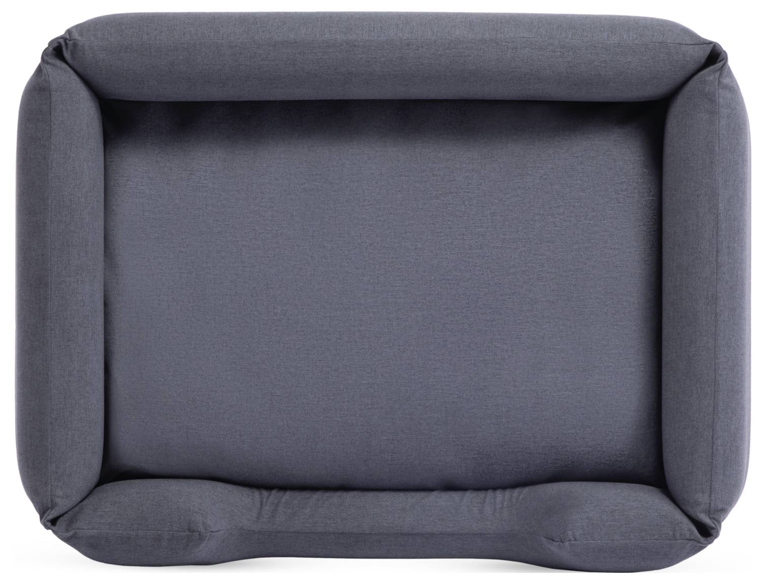 Rectangular dark grey dog bed with padded edges, providing comfort and support.