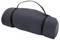 A rolled-up, dark grey sleeping bag with a carry handle, ready for easy transport or storage.
