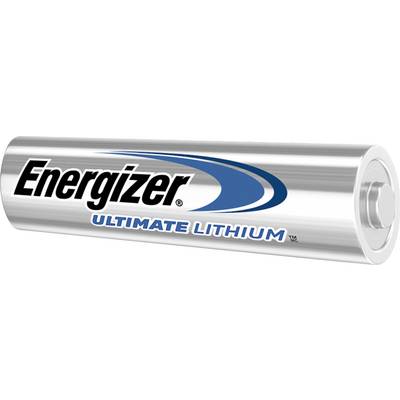 Battery image with the label 'Energizer Ultimate Lithium', silver in colour with a blue design, showing a product from the Energizer brand.