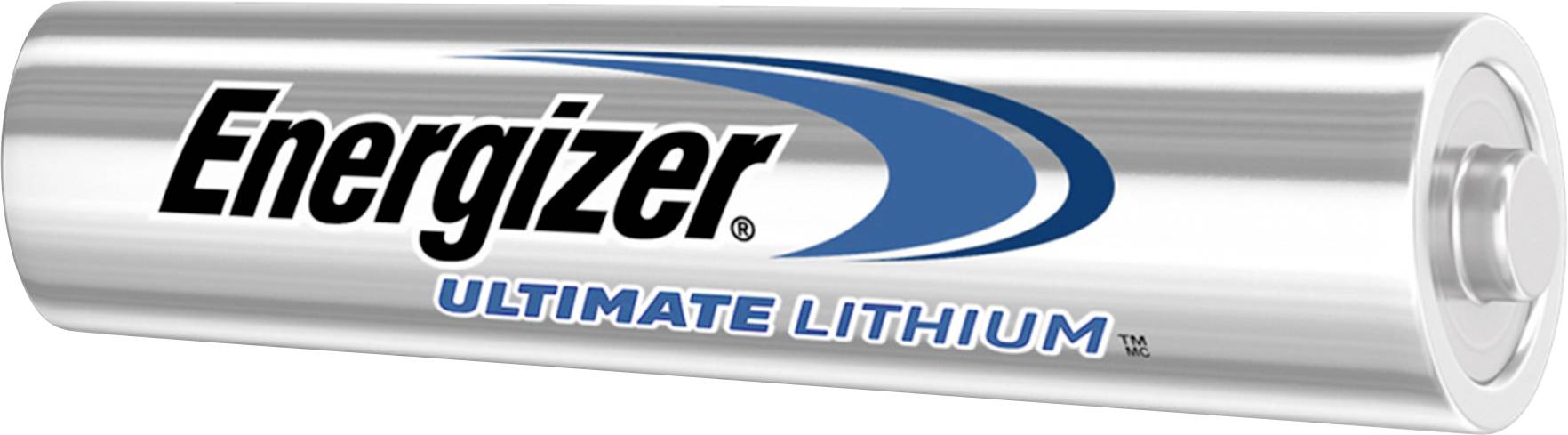 A silver Energizer Ultimate Lithium battery, cylindrical, with blue and black labelling.
