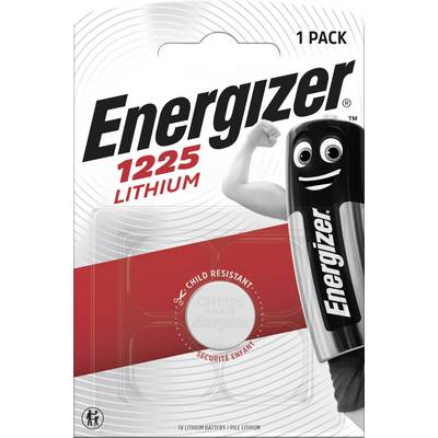 'Pack containing an Energizer 1225 lithium battery, suitable for child-safe applications, on a white background.'