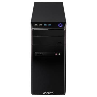Black computer tower with USB ports and power button on top. Brand name 'CAPTIVA' visible at the bottom.