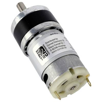 A small electric motor labeled 'Conrad Electronic' with a metallic casing and two protruding electrical connectors.