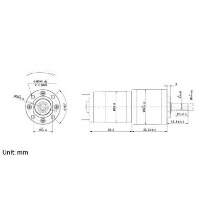 Technical drawing of a cylindrical mechanical part with detailed measurements in millimeters, showing side and end views.