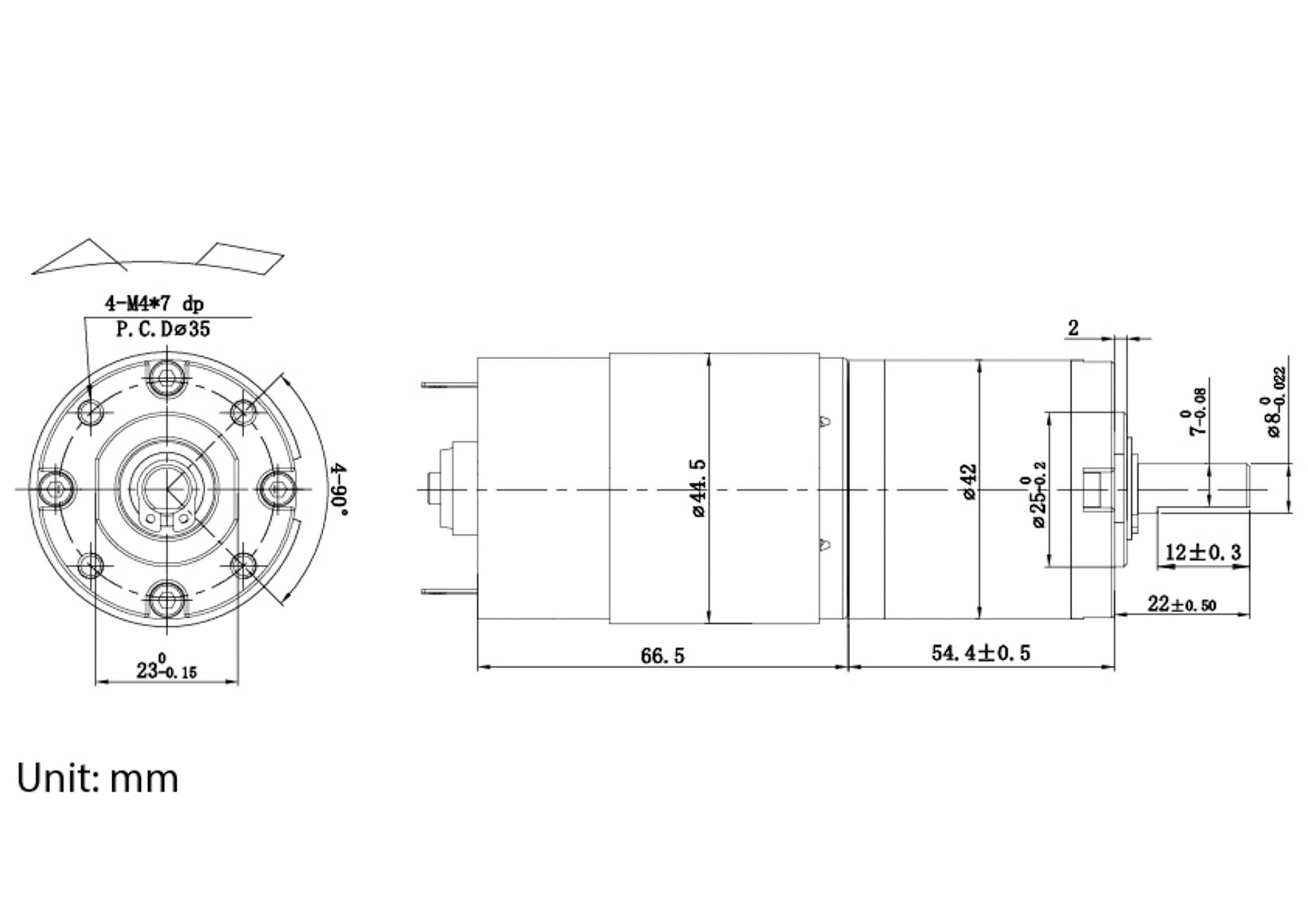 Technical diagram showing dimensions of a cylindrical component with labels in millimeters, including overall length, diameter, and hole placements.