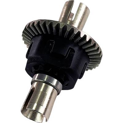 A metal gear wheel with a black plastic connection and silver plug, likely part of a mechanical device or vehicle.