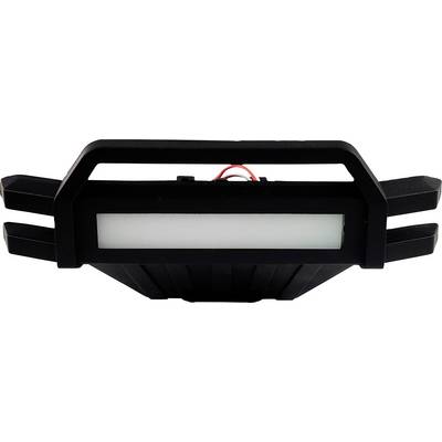 A black LED headlight with a rectangular housing and red cable, suitable for mounting, shows the profile against a light background.