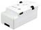 A white electronic device with multiple ports and switches on the top surface, likely part of a larger system.