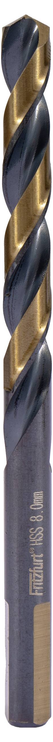 A close-up of a metal drill bit with a spiraled design and gold-brown coating on the cutting edges, used for precise drilling in hard materials.