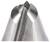 Close-up of a metal drill bit with a sharp, pointed tip and symmetrical grooves, designed for precise drilling in various materials.