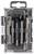 A plastic case containing four drill bits of varying sizes arranged vertically.