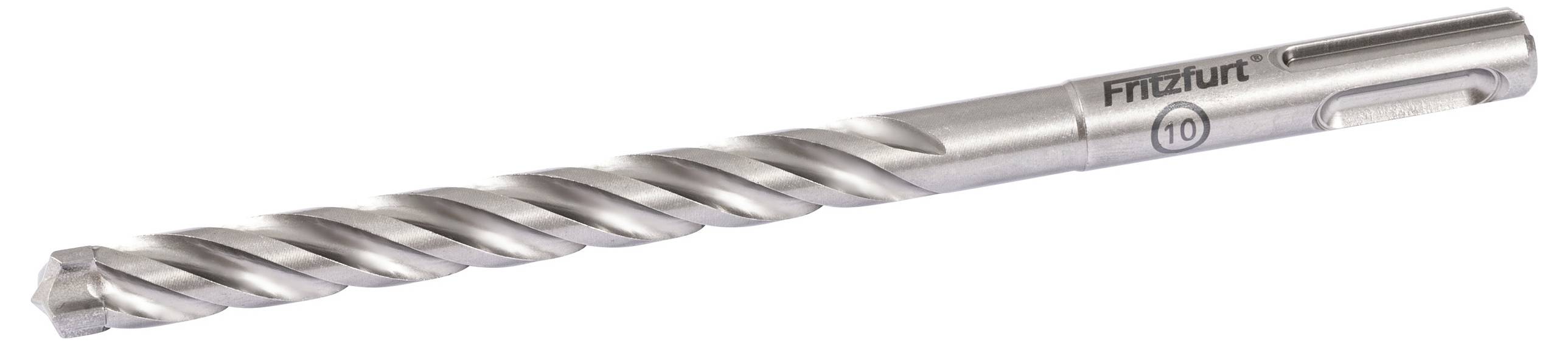 A metallic drill bit with a spiral groove design, labeled 'Fritzbit 10'. It appears robust and is suitable for drilling tasks.