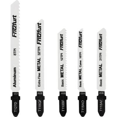 'Saw blades for metal cutting, five types: 8TPI Aluminum, 32TPI Extra Fine, 12TPI Basic, 18TPI Basic Curve, 21TPI.'