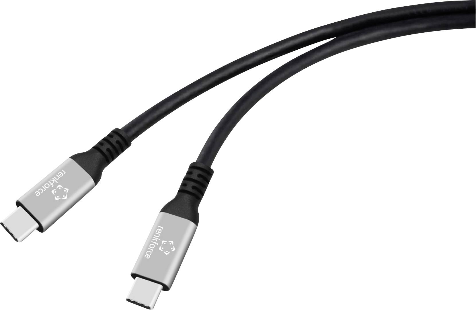 Two black USB-C cables with silver connectors and the inscription 'renkforce'.
