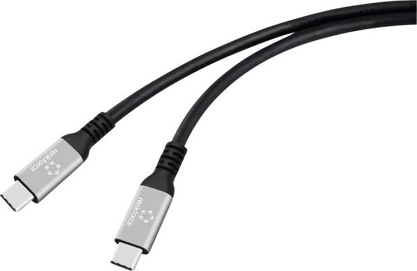 Renkforce USB-C cable  USB4™ USB-C® plug, USB-C® plug 1 m Black Aluminium connector, Silicon, highly flexible, 8K UHD RF-6805036