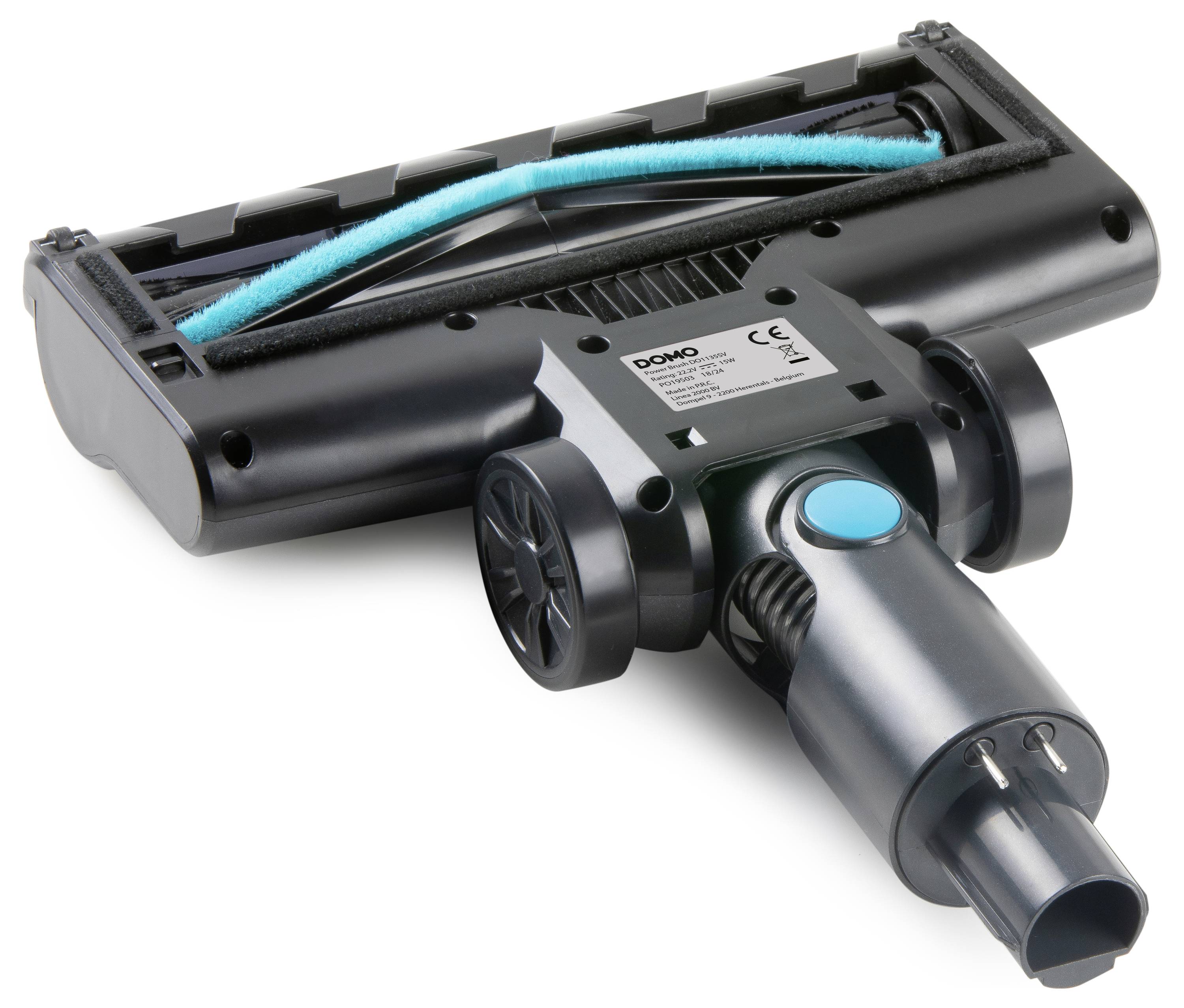 A vacuum cleaner nozzle with a rotating brush head, suitable for carpets and hard floors. It has a black housing with blue accents.