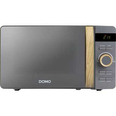 Microwave with wooden accent, display showing '2:19'. Functions: microwave power, defrost, quick start, time/weight adjustment.