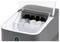 Compact ice machine with open lid, displaying finished ice cubes in the container. Ideal for quick ice production at home.
