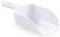 White scoop with a short handle, suitable for scooping dry ingredients or powder. Plastic material.<br><br>Note: The translation is already in British English, so no significant changes were necessary.