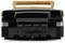 Sleek black kitchen appliance with wooden elements on the handle, viewed from the front.