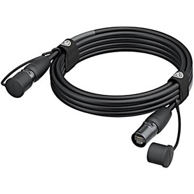 A black audio cable with XLR connectors at both ends, coiled and ready for use in sound recordings or live performances.