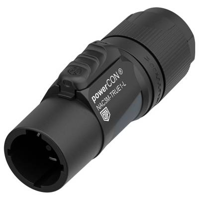 Electrical power connector: powerCON NAC3M-TOP with locking mechanism, suitable for professional audio and lighting systems.