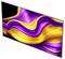 A modern flat-screen television displaying vibrant, abstract swirls in purple and yellow, viewed from an angle.
